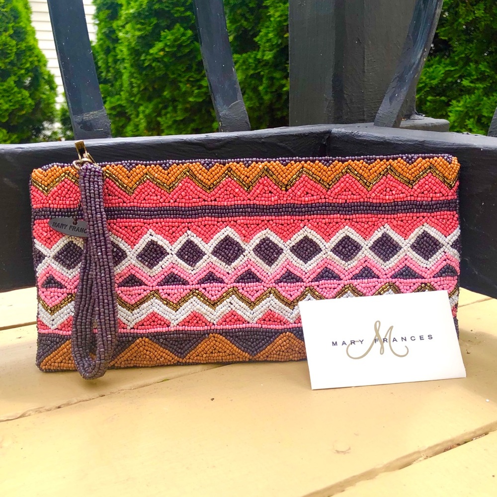 Mary Frances Pink and Purple Beaded Evening Clutch